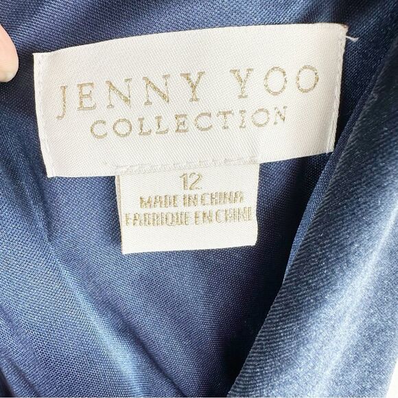 Jenny Yoo Women’s 2 Ellis Blue Velvet V Neck Open Back Tie Long Formal Dress 12 - Picture 7 of 15